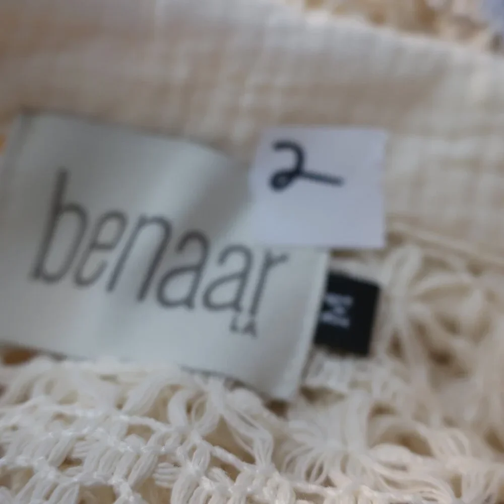 Women Benaar LA Jeiley Cream 2Pc Set Crochet Gauzy Contrast Collared Top Short M - Picture 12 of 13